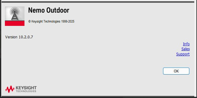 Nemo Outdoor 10 software version dialog